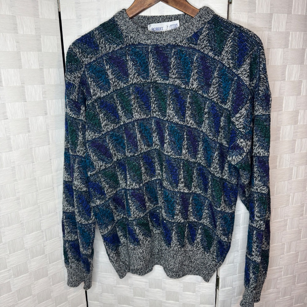 Vintage Robert Bruce Mens Sweater Medium Abstract Geometric Knit Sweater